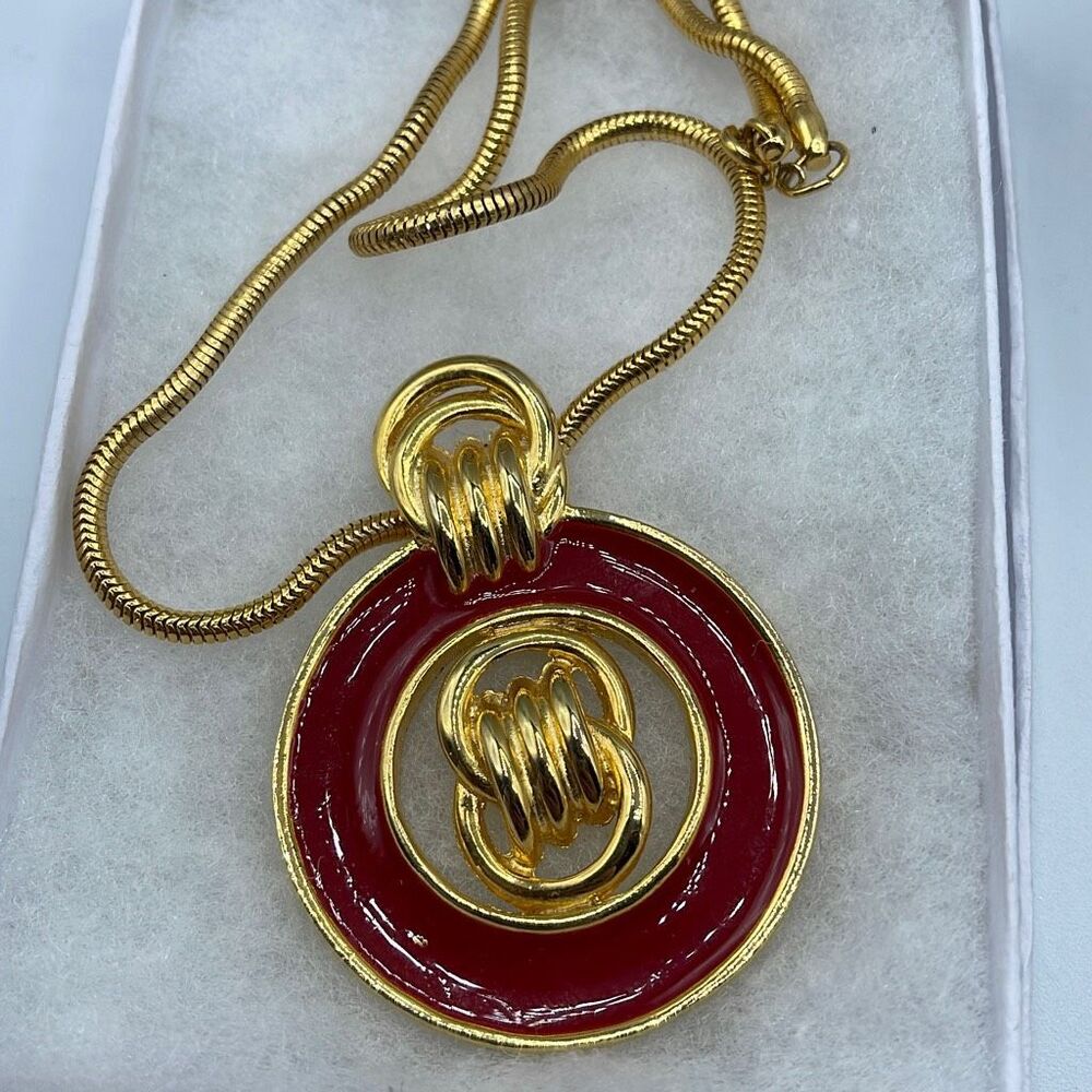Vintage red enamel door  knocker style necklace *